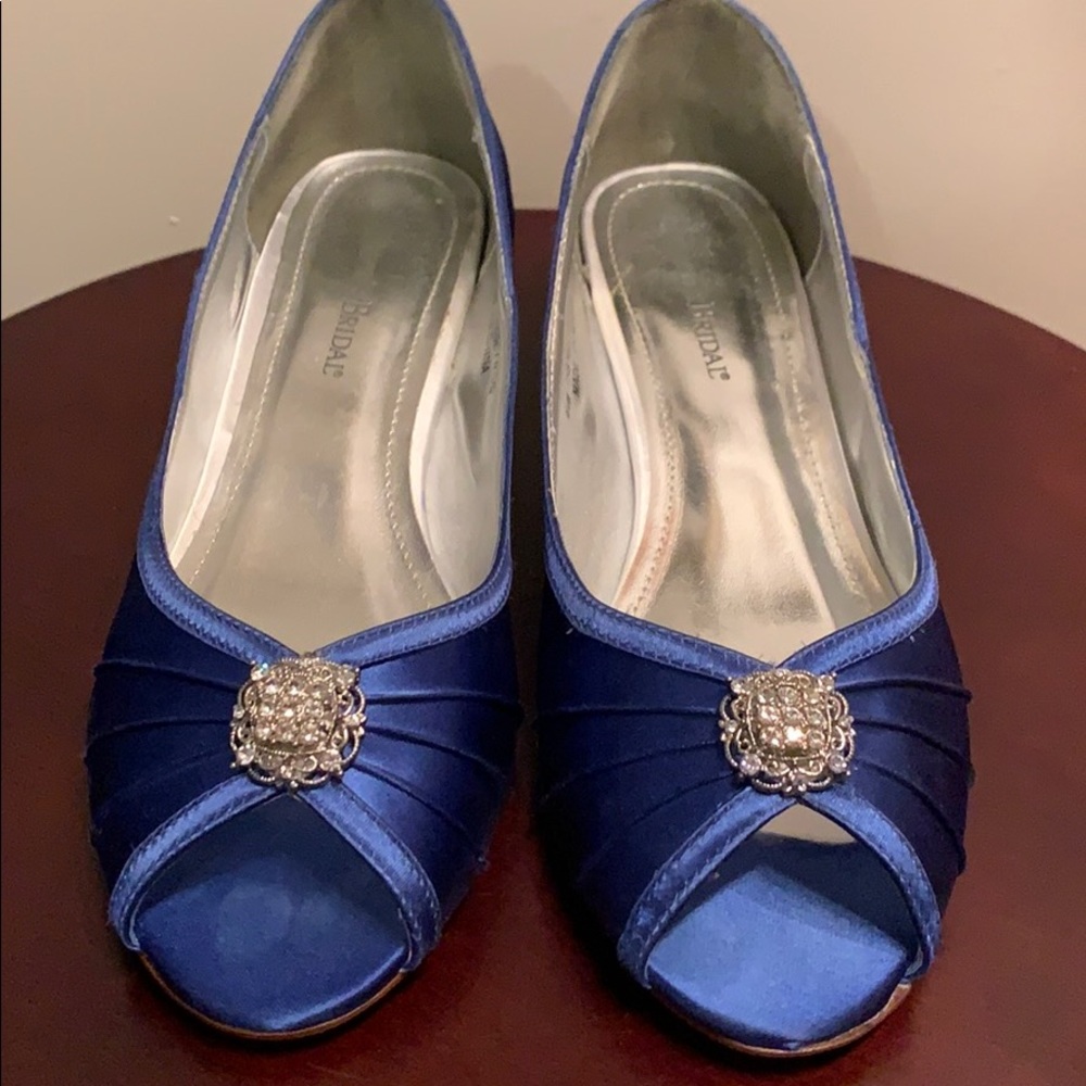 David’s Bridal Kelseywide Blue Wedge Heel sz 9.5W